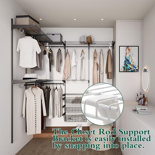 4Pcs Hanging Closet Rod Support,3/4 Closet Shelf Rod Holder,Sturdy J-Shaped Closet Brackets for Hanging Clothes,Cabinets Storage and Curtain