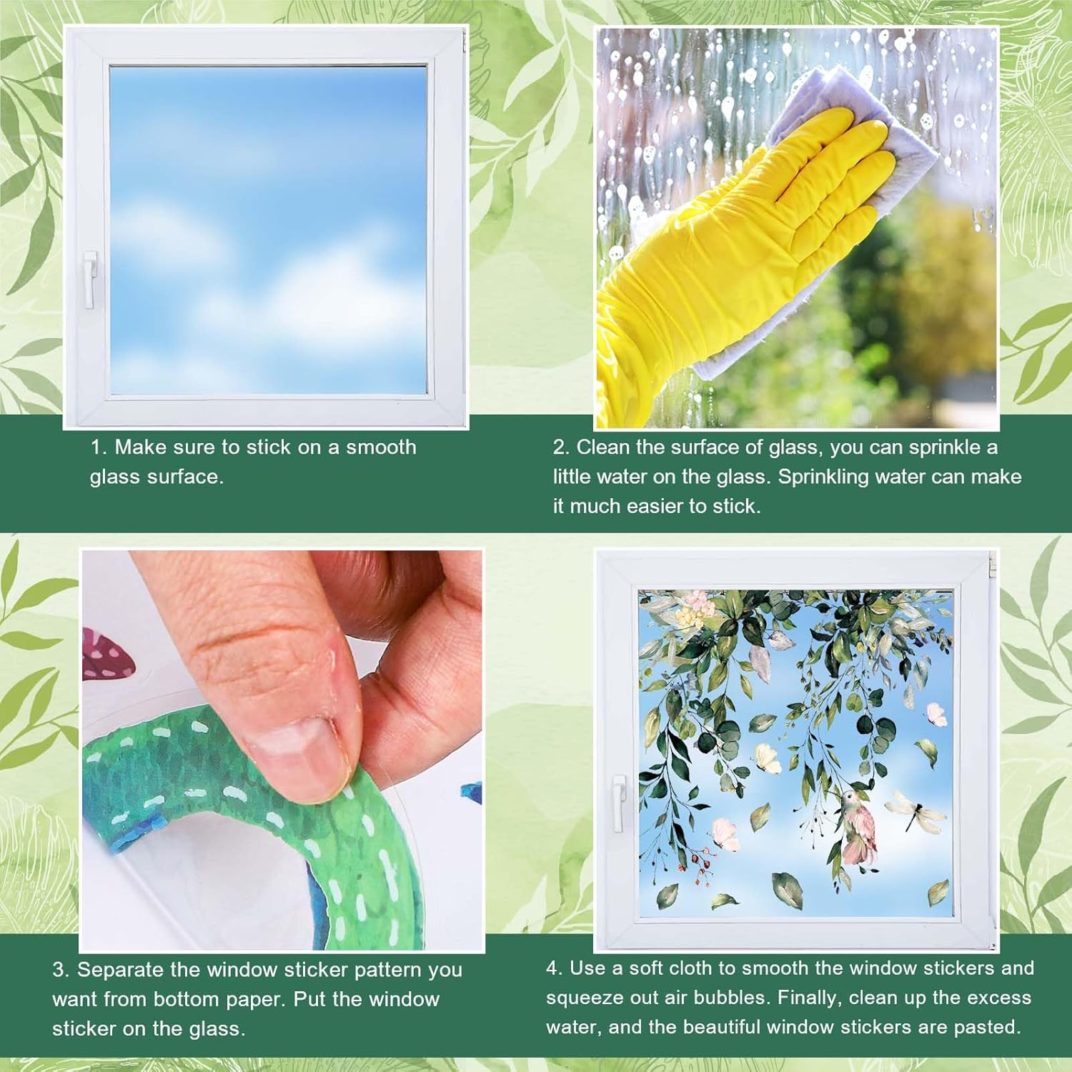 Whaline Window Cling Stickers - Reusable Eucalyptus Floral Decals for Home Decor | 9 Sheets
