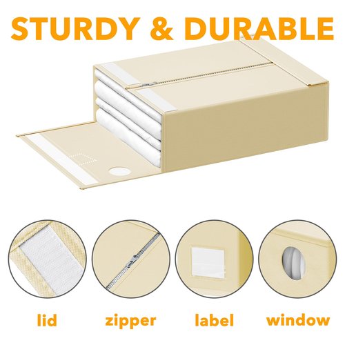 SpaceAid 12 Pack Bed Sheet Organizers and Storage, Foldable Organizer for Linen Closet, Set Folder Keeper With Window XL (Queen & King Size) Bedding Container (Beige)