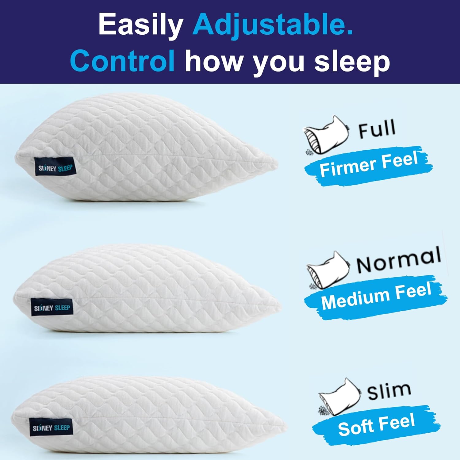 Sidney Sleep Adjustable Curved Contour Pillow - Queen Size | Neck & Shoulder Support for Side & Back Sleepers