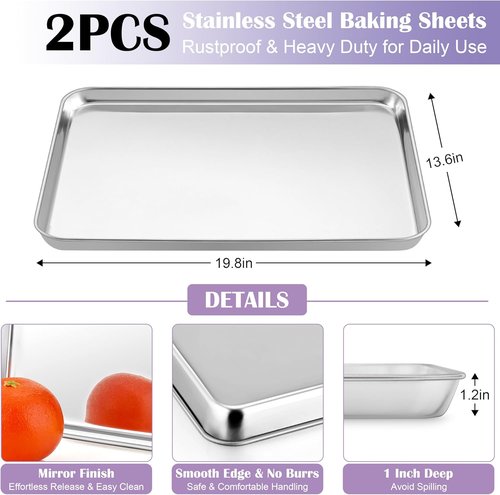 E-far Large Baking Sheet Set - 20 x 14 Inch Stainless Steel Cookie Pans with Wire Racks | Non-Toxic & Heavy Duty