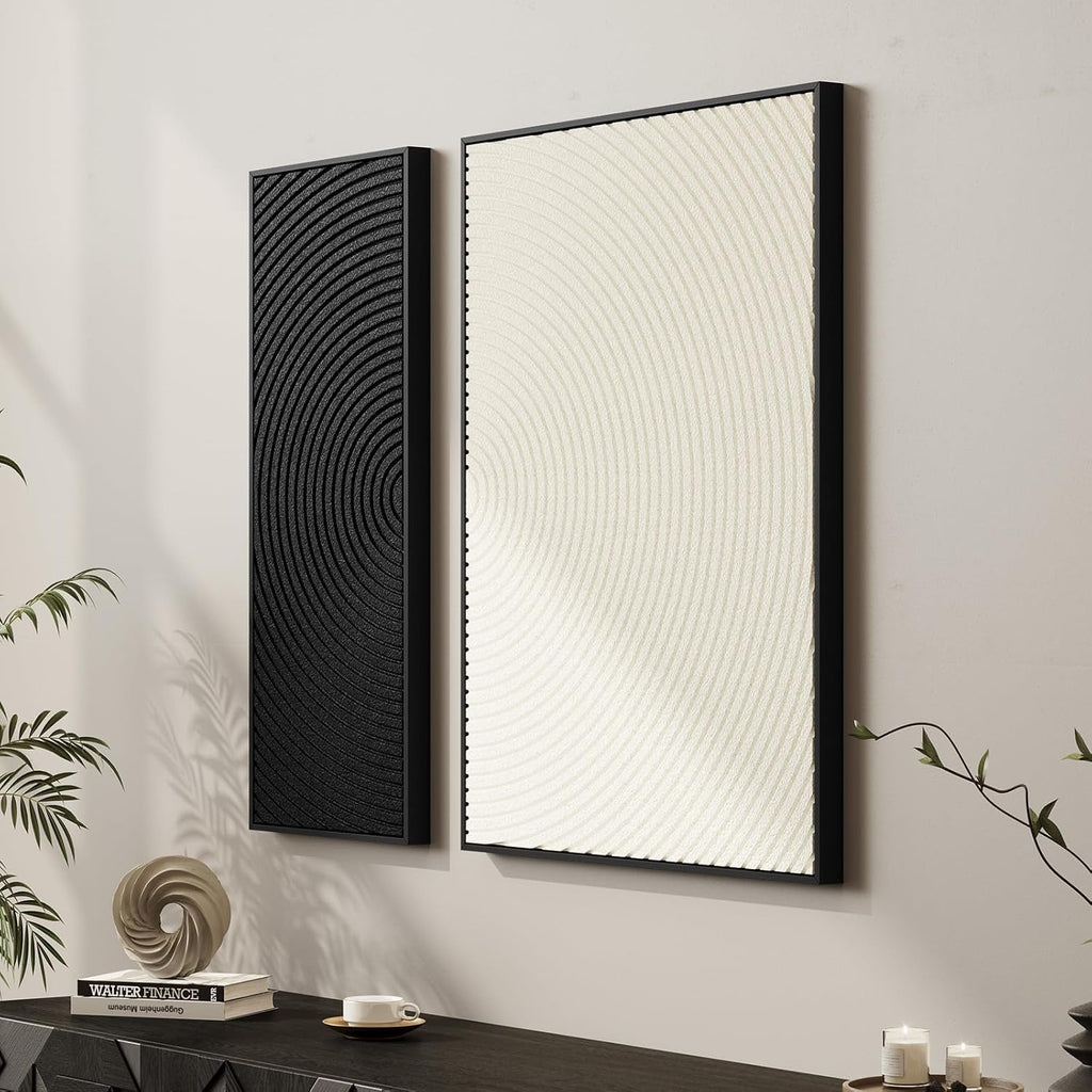 Regine Switzerland 3D Textured Black and White Abstract Wall Art - Modern Minimalist Paintings for Home Decor | 2-Piece Set