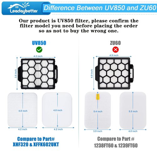Leadaybetter UV900 Replacement Filters for Shark Performance Lift-Away UV850 UV950 DuoClean Upright Vacuum, Compare to Part # XHF320 & XFFK602UKT (2 HEPA+4 Foam+4 Felt Filter Set)