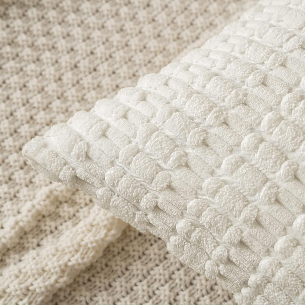 MIULEE Corduroy Throw Pillow Covers - Soft Boho Striped Design | 20x20 Inch Pure White for Modern Home Decor