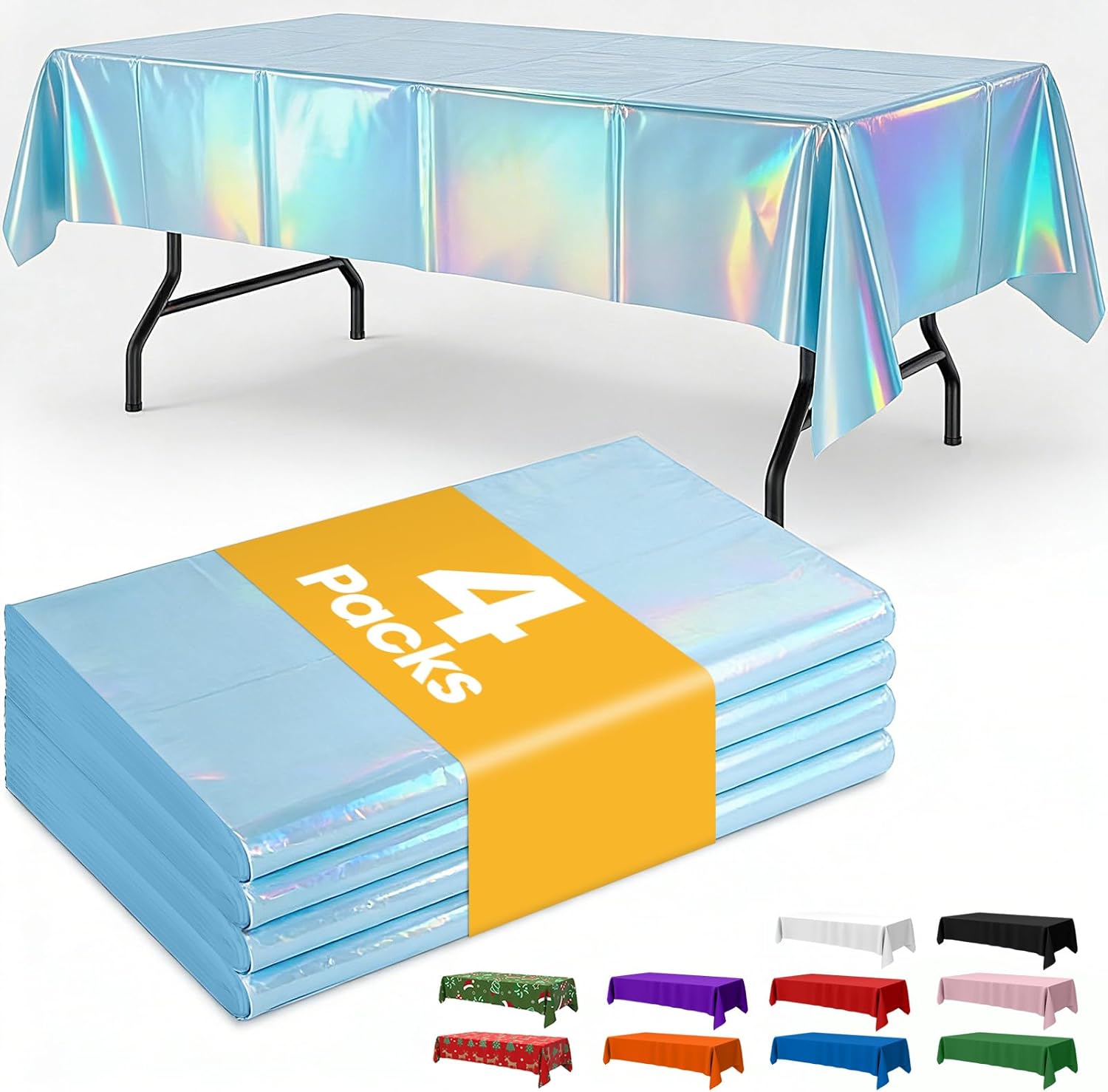 Niuara Iridescent Blue Tablecloths - 4 Pack Disposable 54" x 108" for 6FT Tables | Perfect for Parties & Gatherings