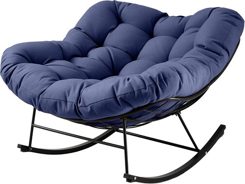 JEAREY Outdoor Papasan Rocking Chair - Oversized Comfy Egg Chair for Patio & Garden | Navy Blue