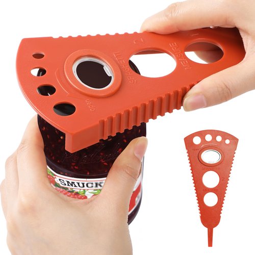 GeeRic Jar Opener for Weak Hands & Seniors, Multi-Functional Bottle Opener Tool for Lids, Tabs, Caps, Pull Rings, 5-in-1 Can Opener Dark Red
