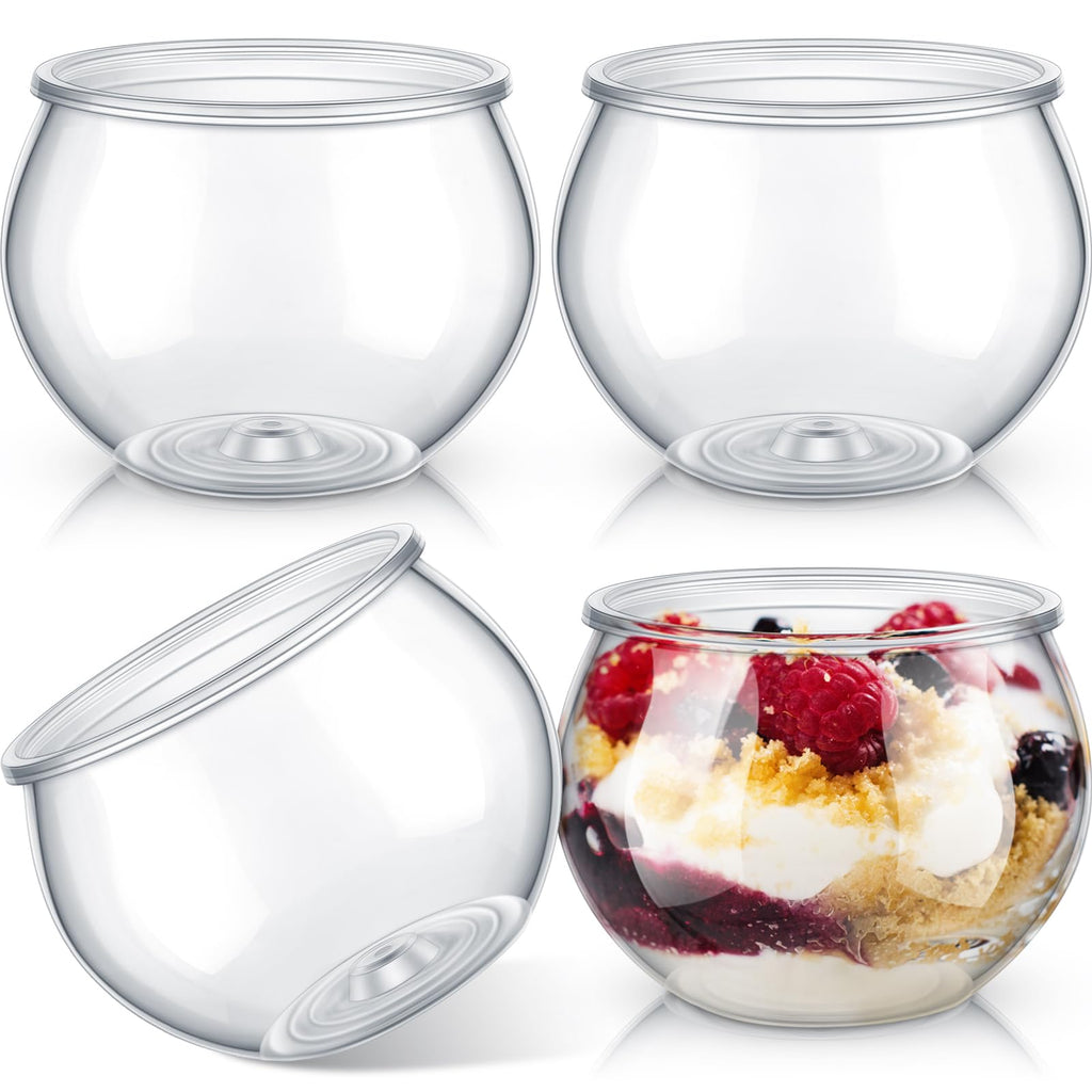 Newtay 150 Pcs 3 oz Sphere Plastic Dessert Cups for Party Small Clear Parfait Appetizer Cups Mini Round Dessert Bowl Disposable Ice Cream Salad Fish Bowl for Serving Wedding Event Birthday Party Cake