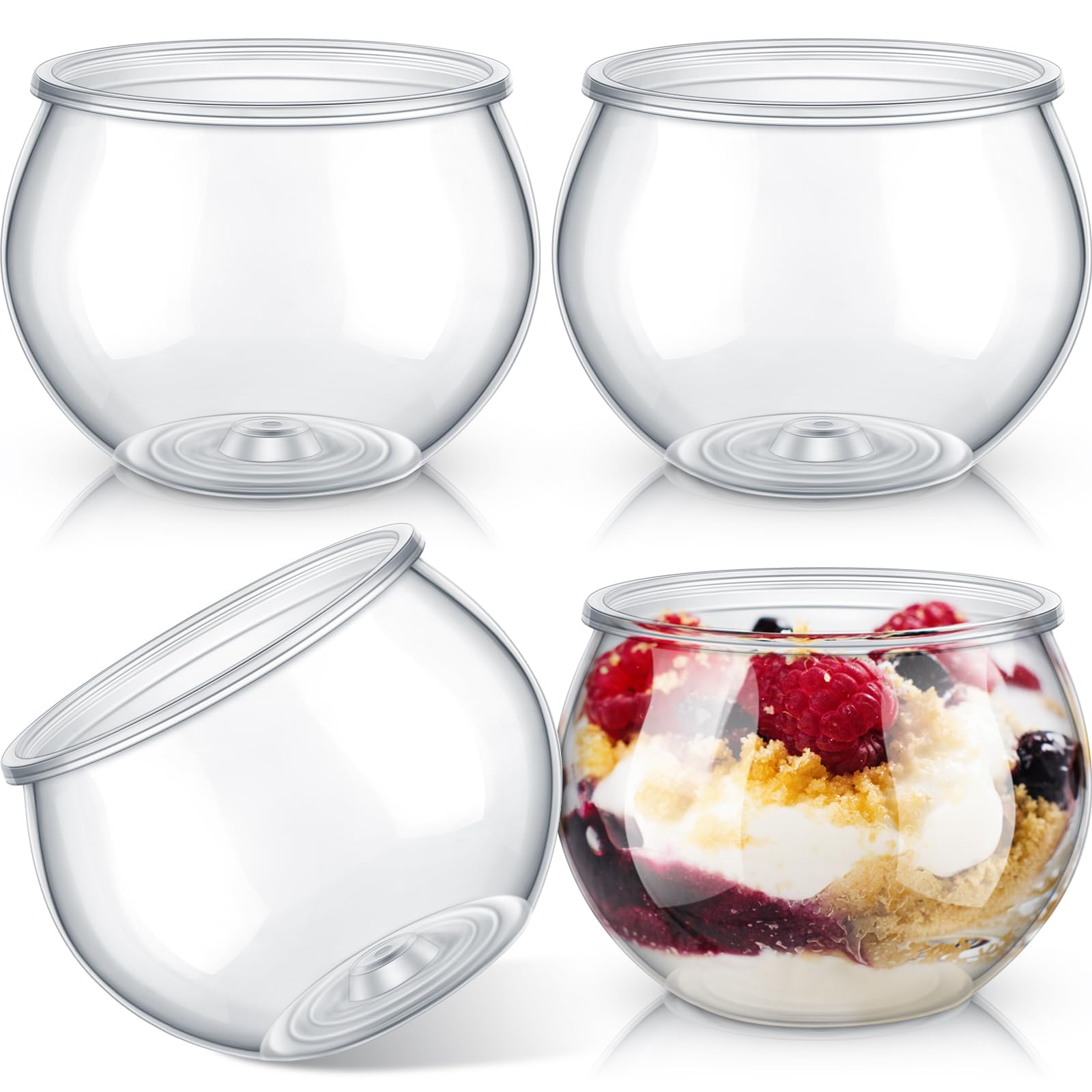 Newtay 150 Pcs 3 oz Sphere Plastic Dessert Cups for Party Small Clear Parfait Appetizer Cups Mini Round Dessert Bowl Disposable Ice Cream Salad Fish Bowl for Serving Wedding Event Birthday Party Cake