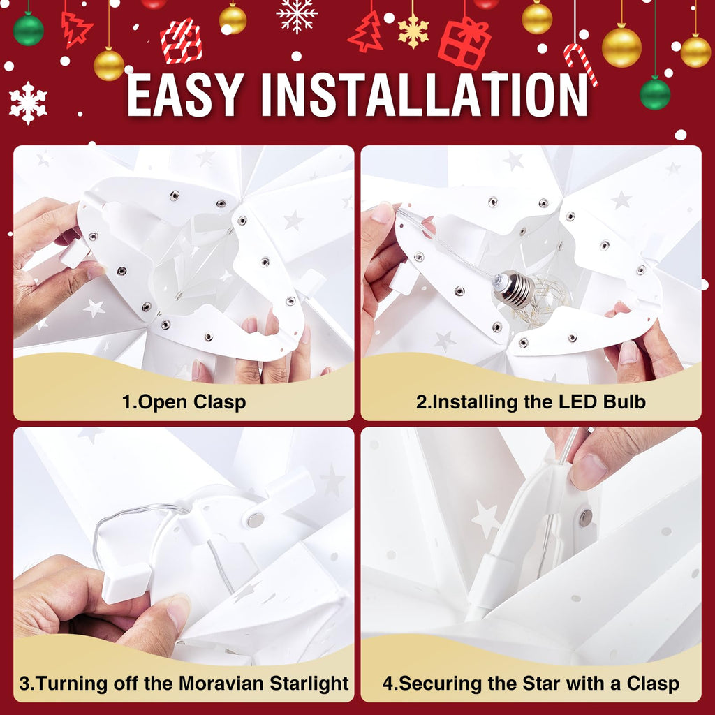 GALACOVE 23" Plug-in Moravian Star Outdoor Light with Timer, Warm White 3D PVC Christmas Star IP44 Waterproof Hanging Decoration for Porch, Garden, Wedding, Indoor Holiday Display