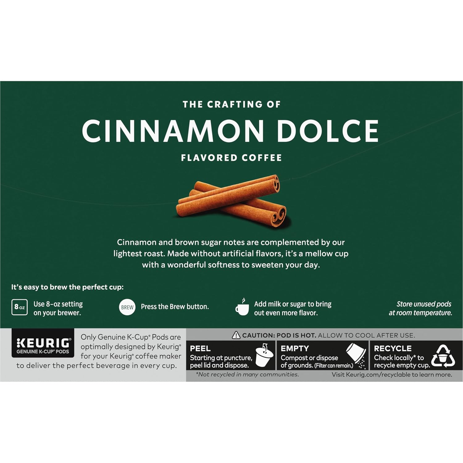 Starbucks K-Cup Coffee Pods - Cinnamon Dolce Flavored, 100% Arabica, 20 Pods Total