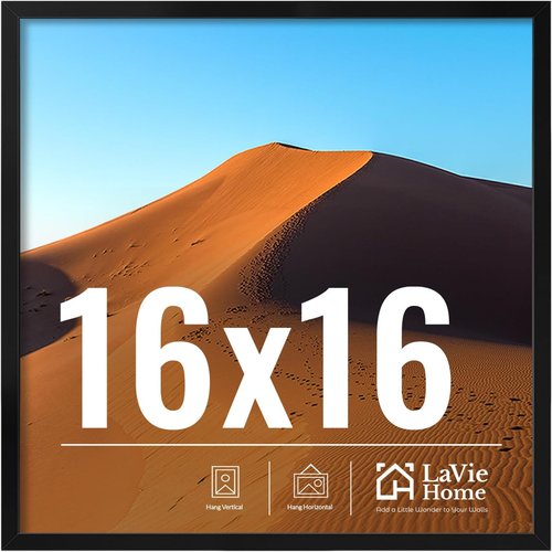 LaVie Home 16x16 Black Picture Frame - HD Plexiglass for Vertical/Horizontal Display | Classic Collection