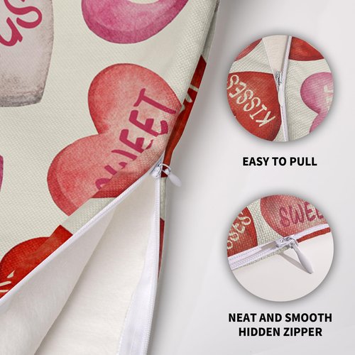 Sivirary Valentines Pillow Covers 18x18 Inch Set of 2 Pink Red Heart Valentine's Day Holiday Decorative Throw Pillowcases Anniversary Outdoor Farmhouse Cushion Cases Decor for Sofa Couch Bed