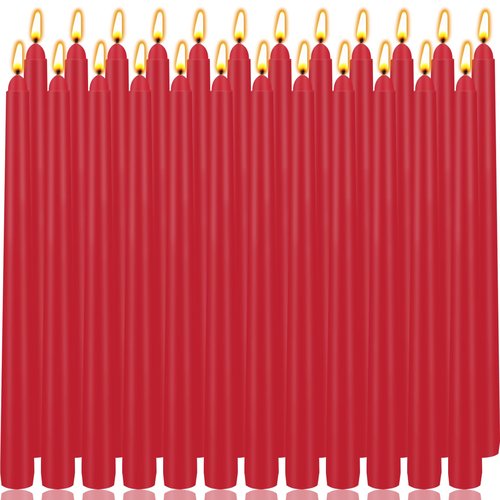 24 Pack Red Taper Candles 10 Inch, Unscented Dinner Candles Bulk for Valentine's Day Decorations, Wedding Centerpieces, Holiday Dining Table Decor, 7-8 Hours Long Burning Tapered Candles