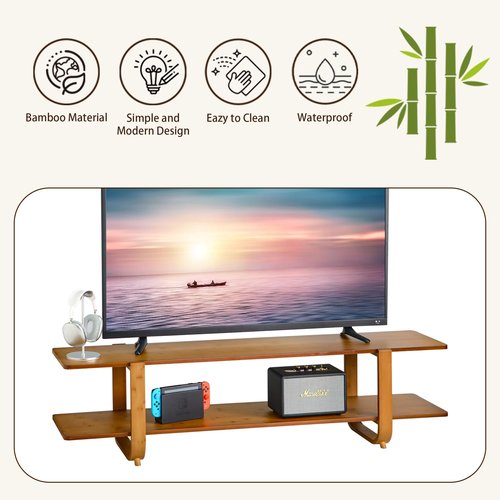 Mordchil HF Bamboo TV Stand for TVs up to 65", Media TV Console Table with Storage, Accent Entertainment Center with Shelf, Modern TV Stand for Living Room, Bedroom, 55"(L), Walnut