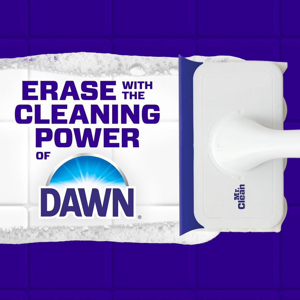 Mr. Clean Magic Eraser Shower & Tub Scrubber - All-in-One Bathroom Cleaner Kit | Lemon Scent, 1 Scrubber & 2 Erasers