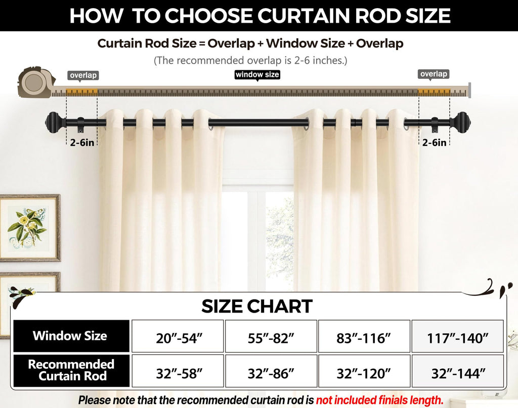 Adjustable Curtains Rods for Windows 48 to 84 Inch, USFOOK 7/8 Inch Splicing Single Curtain Pole Set, Decorative Drapery Rods 32 to 86 Inch for Home, Black Square Finials