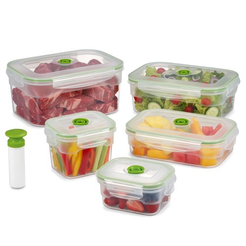 Lasting Freshness BPA-Free Plastic Vacuum Seal Containers with Hand Pump – Airtight Food Storage, Meal Prep & Pantry Organization, Preserves Freshness 5X Longer, 11-Piece Set