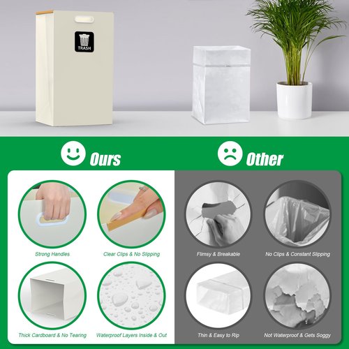 30 Gallon Disposable Trash Cans with Built-in Handles, 4 Pack Extra Large Portable Trash Can, Waterproof Layer Reusable Garbage Can, Recycling Bins, Extra-Thick Recycled Cardboard, Perfect for Parties