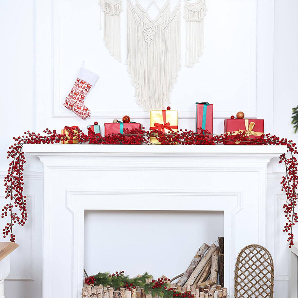 Wuhetyo Christmas Red Berry Garland, Artificial Red and Burgundy Berry Garland Christmas Decor for Winter Indoor Outdoor Home Fireplace Table Happy New Year Decorations(Large Berry)-1PCS