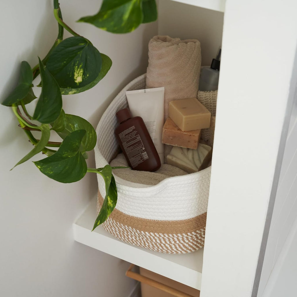 Stylish Cotton Rope Storage Basket - Versatile Woven Bin for Dog Toys, Magazines & Books | Clutter-Reducing Organizer with Handles