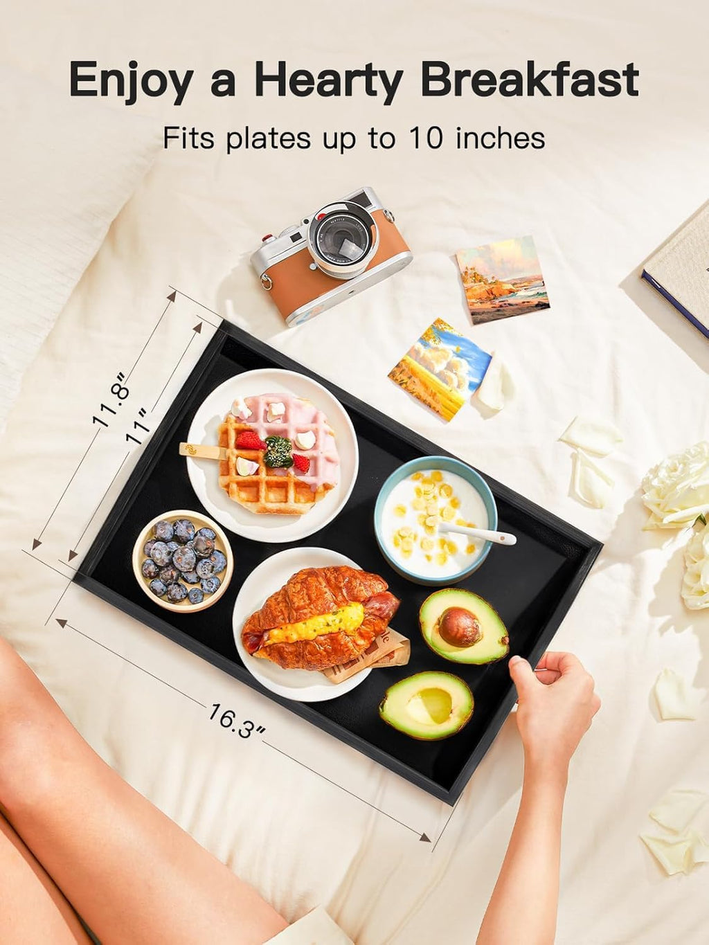 Pipishell Bamboo Bed Tray Table - Foldable Legs for Breakfast, Laptop Use | Black Color
