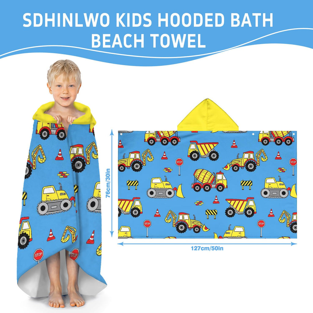 sdhinlwo Thickened Hooded Towels for Kids Suitable Girls Boys Kids Bath Towels, 30"x50" Super Absorbent, Truck Cute Cartoon Toddler Towels Multi-Purpose for Beach, Pool and Bathroom
