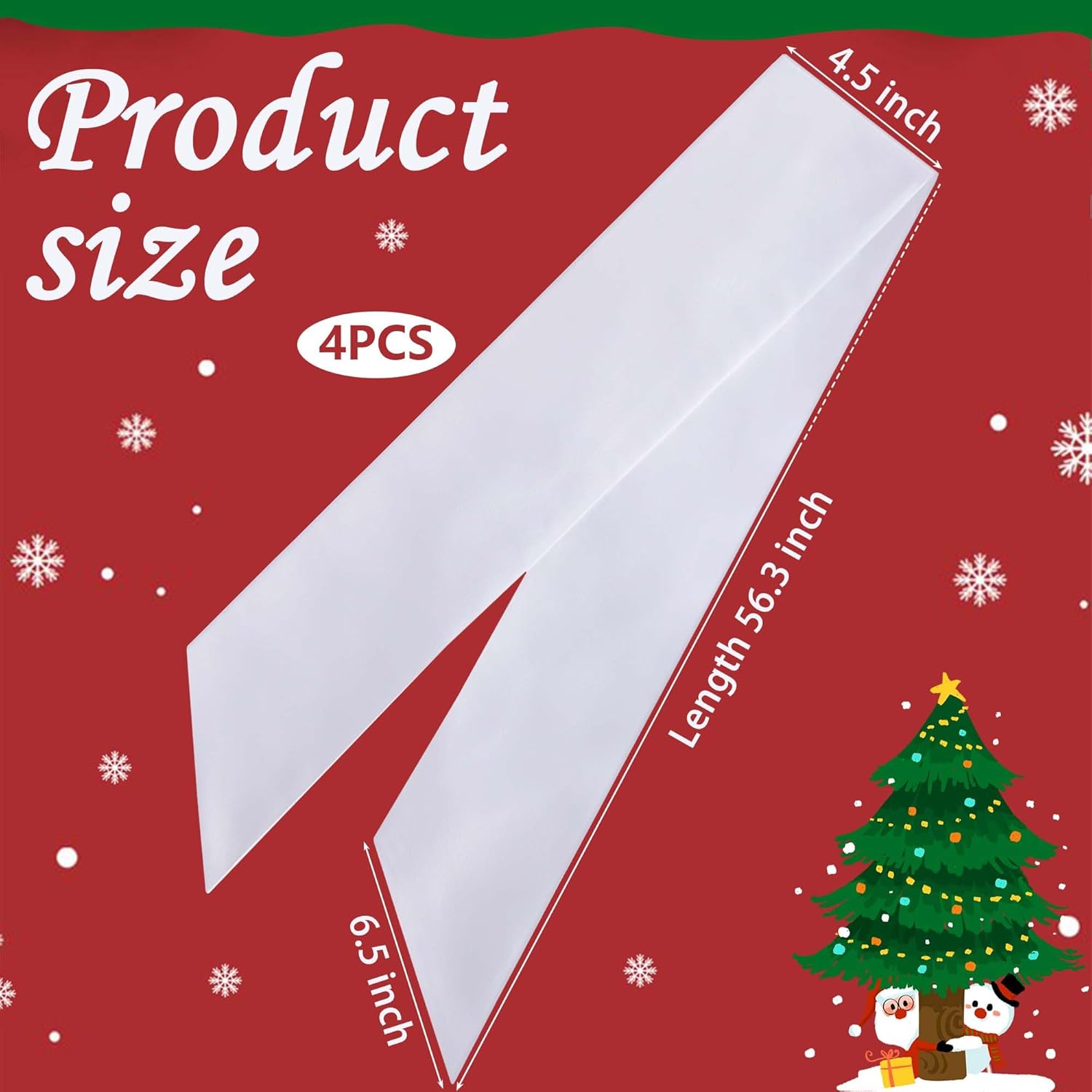 RunNico Wreath Sash - 4 Pack 4.5" W x 56.3" L | White Blank Embroidered Holiday Decor for Front Door