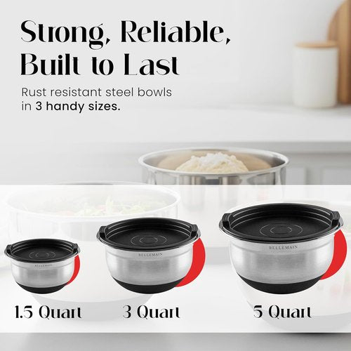 Bellemain Mixing Bowls Set - Stainless Steel Bowls with Airtight Lids | 3-Piece Food Storage Containers