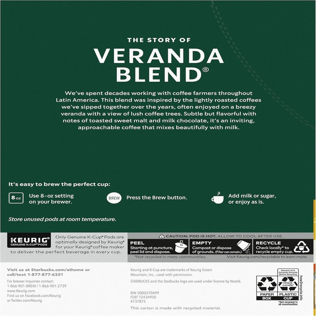 Starbucks® Veranda Blend Single-Serve K-Cup® Coffee Pods - Carton of 24