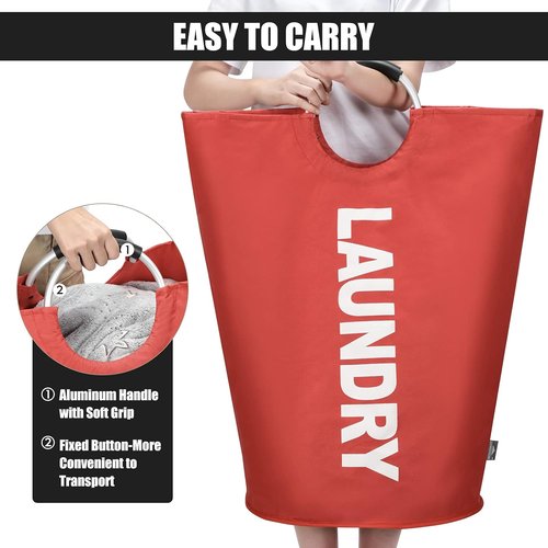 DOKEHOM Large 82L Laundry Basket - Collapsible Freestanding Hamper in Red for Easy Storage