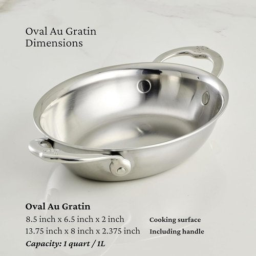 Provisions Oval Clad Stainless Steel Au Gratin, 8" x 6" Chef's Special"