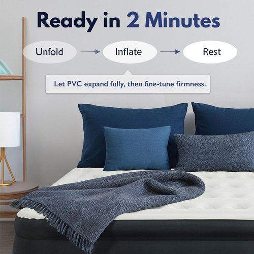 King Koil Queen Air Mattress - Luxury Pillow Top with Built-in Pump | Waterproof, 20" Double Size, Ideal for Home & Camping