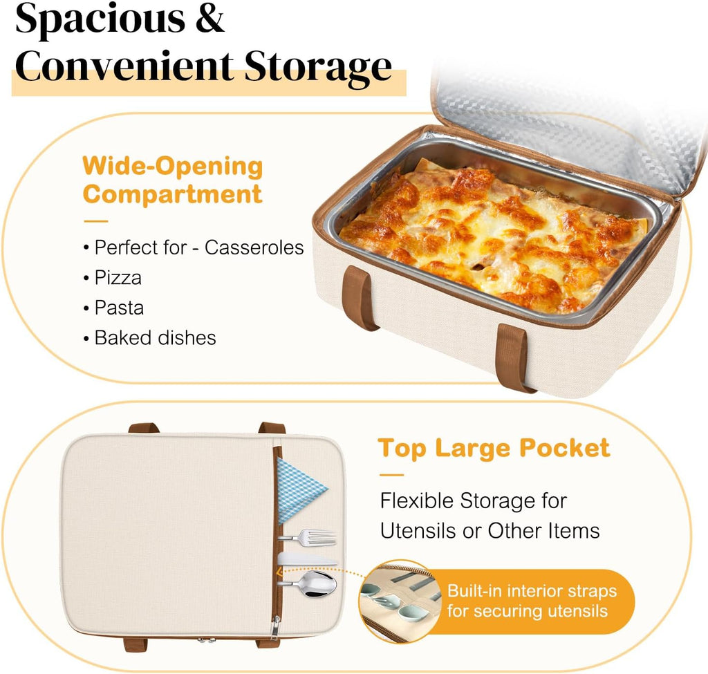 Coobiiya Insulated Casserole Carrier - Keeps Food Hot or Cold | Portable Tote Fits 9" x 13" Dish
