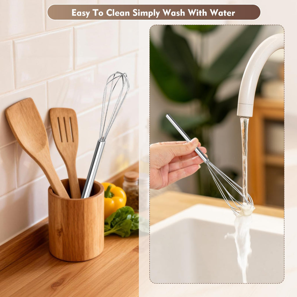 10 Inch Mini Whisk, 304 Anti-Rust Stainless Steel Small Whisks for Cooking, Baking, Mixing Ingredients & Deep Containers (1 Piece)
