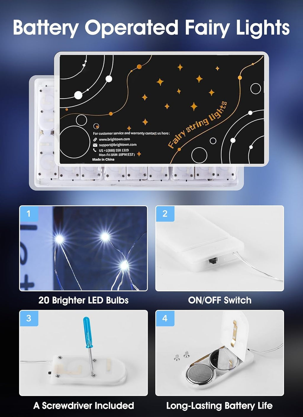 Minetom 6 Pack Fairy Lights - Battery Operated 7ft 20 LED Waterproof Silver Wire for DIY Crafts & Wedding Décor