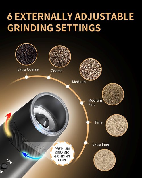 CIRCLE JOY Electric Salt and Pepper Grinder Set - Rechargeable, Adjustable Coarseness, LED Light, Easy Refill