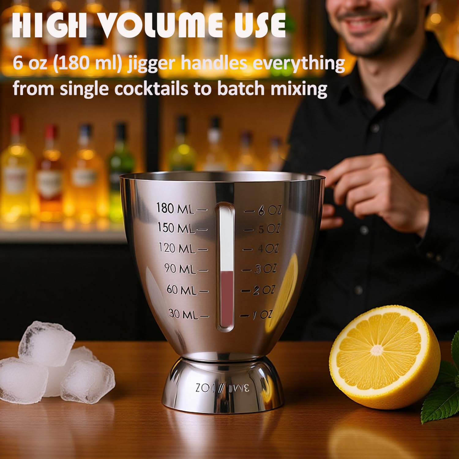 Cocktail Measuring Jigger for Bartending with Graduated Markings 1 oz to 6oz Heavy Duty 18/8 Multi-Unit Measure Stainless Steel Shot Measure Cup