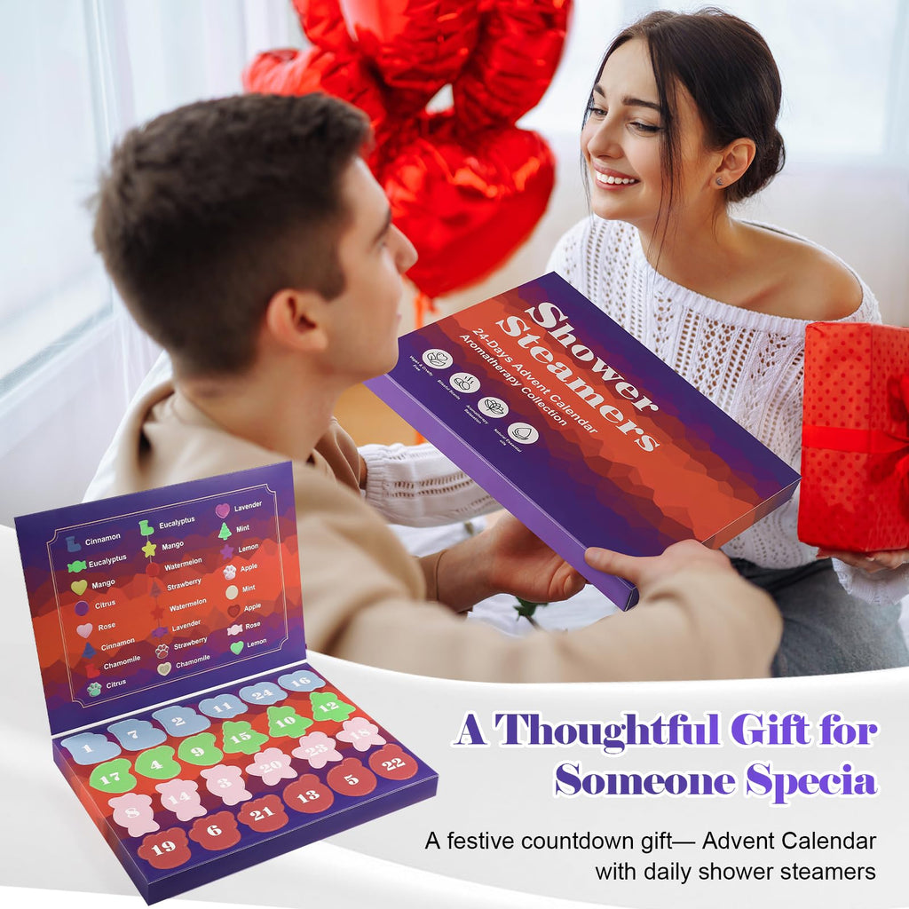 Advent Calendar 2025-24 Pack Aromatherapy Shower Bombs for Relaxation & Stress Relief-Christmas Countdown Gift for Women & Men, Stocking Stuffers
