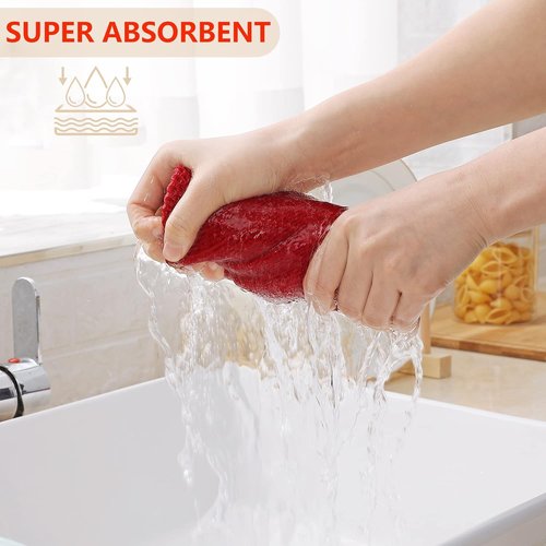 Homaxy 100% Cotton Dish Cloths - Ultra Soft, Absorbent & Quick Drying | 12 x 12 Inches, 6-Pack, Red