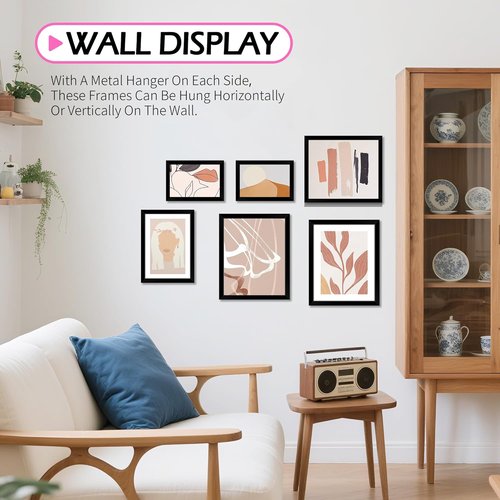 HOMERHYME 8x10 Picture Frame Set - Black Photo Frames for Tabletop or Wall Display | Fits 5x7 with Mat or 8x10 Without