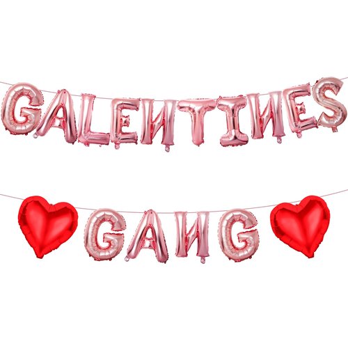 Happy Galentines Day Balloons Decorations, 16 Inch Red Pink GALENTINES GANG Banner Heart Shape Foil Balloons for Girls Birthday Engagement Party Valentines Day Decorations