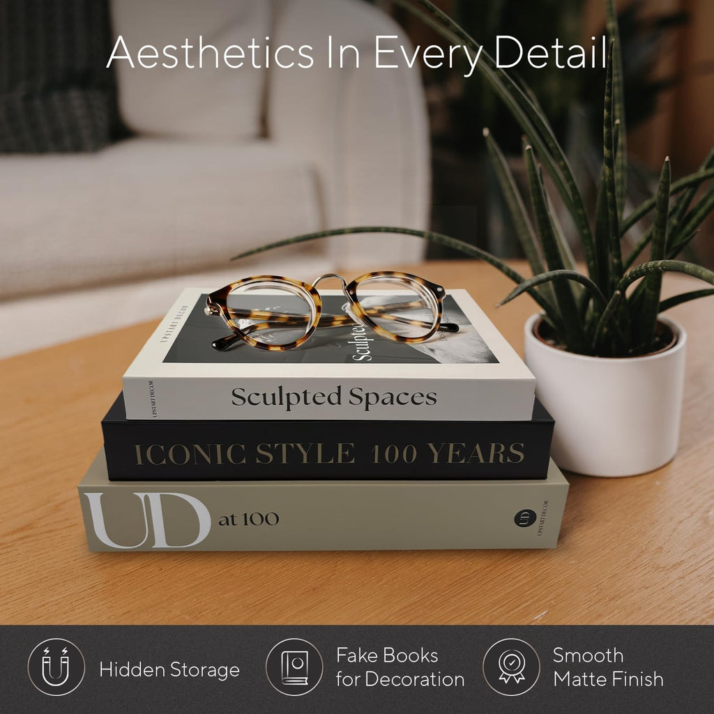 Skiennix Aesthetic Decorative Books - Set of 3 Faux Designer Books for Mid-Century Decor | Minimalist Storage Box