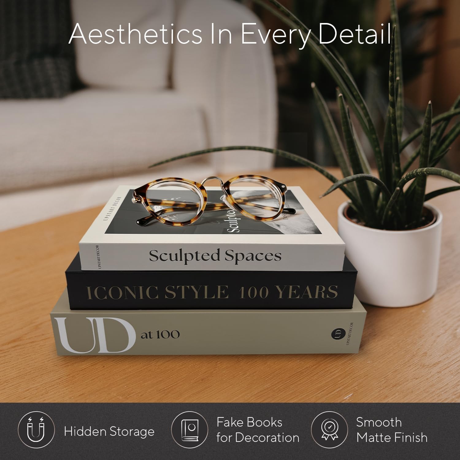 Skiennix Aesthetic Decorative Books - Set of 3 Faux Designer Books for Mid-Century Decor | Minimalist Storage Box