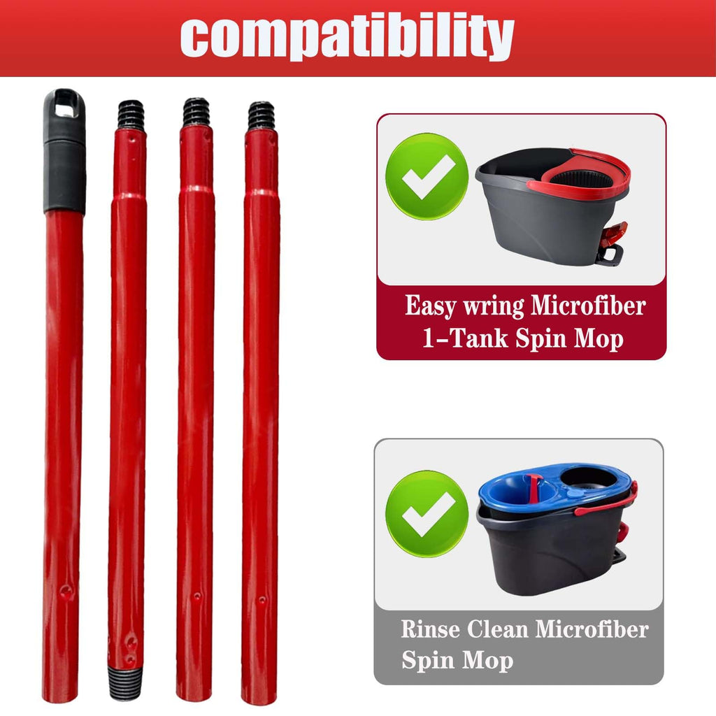 Mop Handle for Ocedar, Spin Mop Handle for O Cedar 4-Section 28.5-to-55inch Mop Replacement Stick Compatible with Ocedar Easy Wring Mop Refills Germany Screw Joint