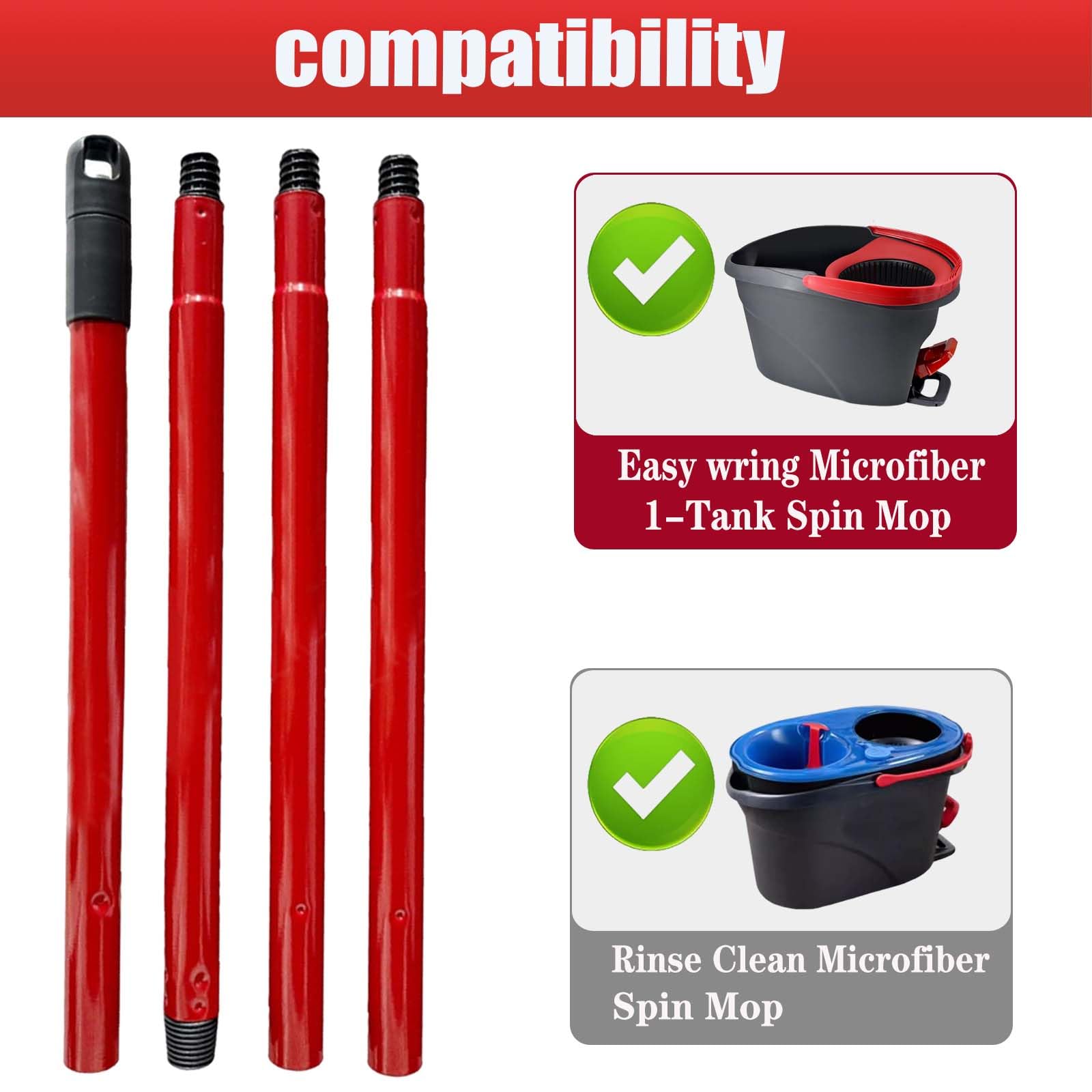 Mop Handle for Ocedar, Spin Mop Handle for O Cedar 4-Section 28.5-to-55inch Mop Replacement Stick Compatible with Ocedar Easy Wring Mop Refills Germany Screw Joint