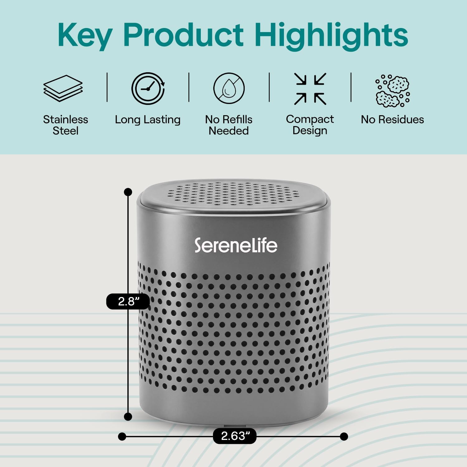 SereneLife Fridge Deodorizer - Multi-Use Aluminum Pod for Odor Elimination | Compact & Reusable, Lasts 10 Years (Gray)