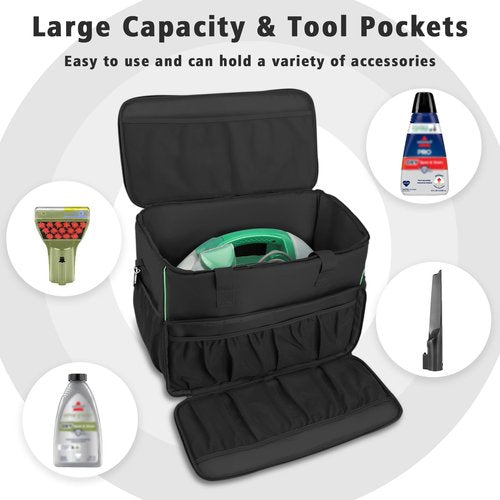 Carry Bag for Bissell Little Green Machine 1400B, Large Storage Bag Carrying Case for Bissell Carpet Cleaner, Car Vacuum Attachments Cleaning Tools Organizer, Cleaner Solution Pocke, Black(Bag Only)
