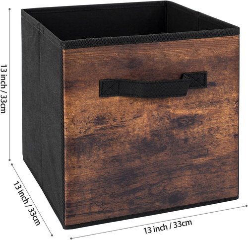 EWES 13 Inch Fabric Storage Cubes - 6 Pack Foldable Bins with Handles for Closet & Shelf Organization | Brown & Black
