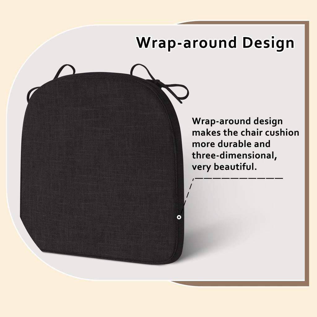 ELFJOY Chair Cushions for Dining Chairs Non-Slip Kitchen Chair Cushions Set of 6 Seat Cushion with Ties for Indoor Kitchen Dining Office Black